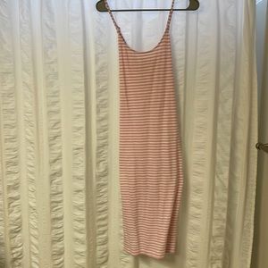 Long pink and white cotton striped JCrew pool cover up
